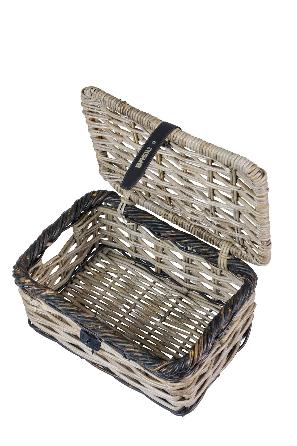 RATTAN MAND BASIL RECHTHOEKIG DIJON MET DEKSEL S GRIJS/ZWART BXDXH 39X27X21  13083