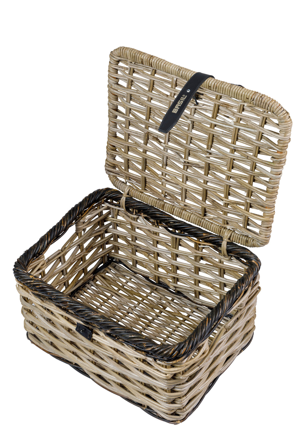 RATTAN MAND BASIL RECHTHOEKIG DIJON MET DEKSEL L GRIJS/ZWART BXDXH 49X36X30  13084