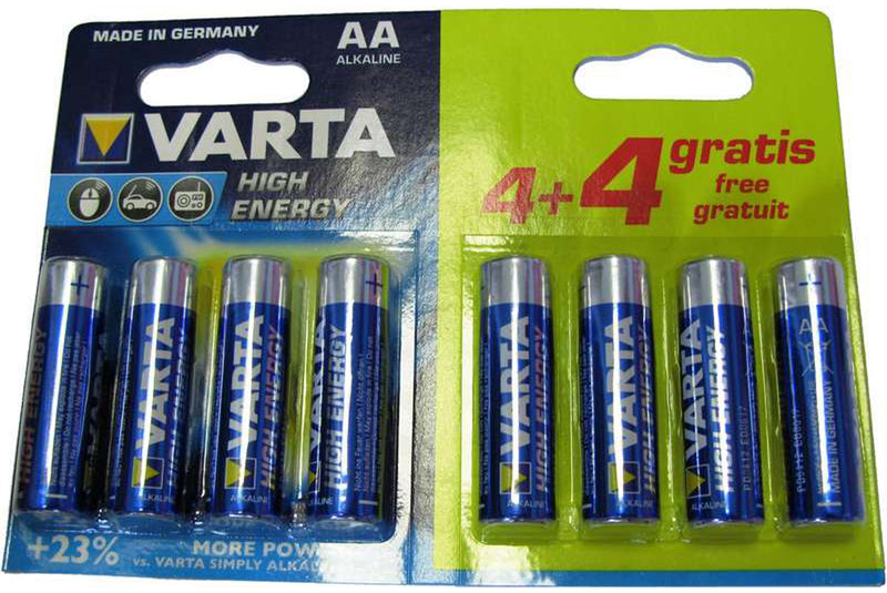 BLISTER MET 8 BATTERIJEN LR6 AA 1.5V ALKALINE VARTA