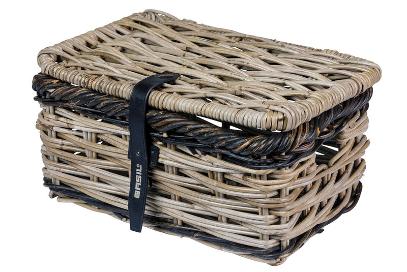 RATTAN MAND BASIL RECHTHOEKIG DIJON MET DEKSEL S GRIJS/ZWART BXDXH 39X27X21  13083