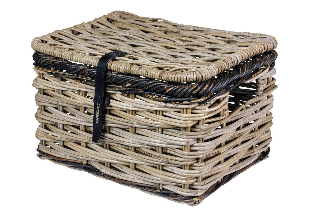 RATTAN MAND BASIL RECHTHOEKIG DIJON MET DEKSEL L GRIJS/ZWART BXDXH 49X36X30  13084