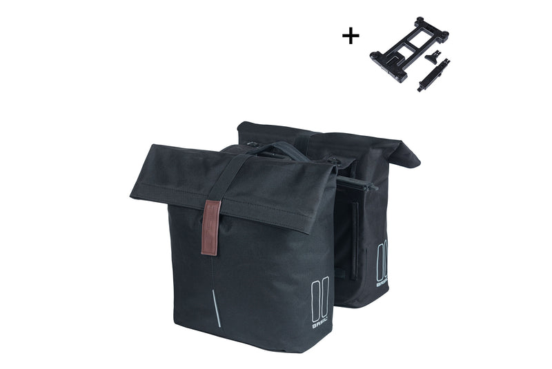 CITY DUBBELE TAS BASIL MIK 2.0 ADAPTERPLATE BLACK 32L 18333