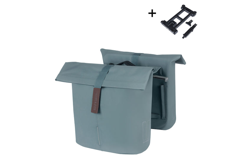 CITY DUBBELE TAS BASIL MIK 2.0 ADAPTERPLATE GRAPHITE BLUE 28-32L 18402