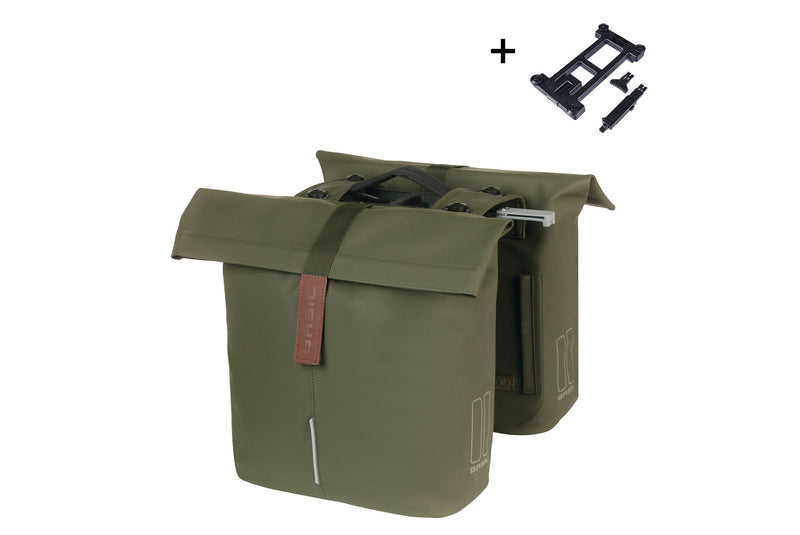 CITY DUBBELE TAS BASIL MIK 2.0 ADAPTERPLATE MOSS GREEN 28-32L 18404